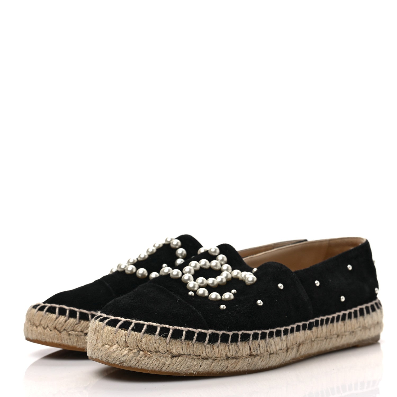 Chanel Suede Pearl CC Espadrilles 37 Black 3 of 8