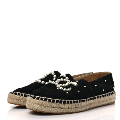 Chanel Suede Pearl CC Espadrilles 37 Black 3 of 8