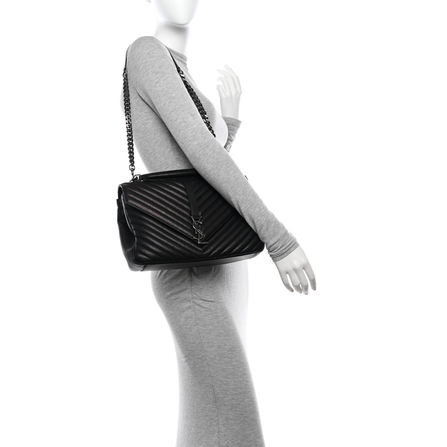 Saint Laurent Sheepskin Matelasse Chevron Monogram Large College Satchel Black 2 of 18