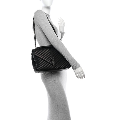 Saint Laurent Sheepskin Matelasse Chevron Monogram Large College Satchel Black 2 of 18