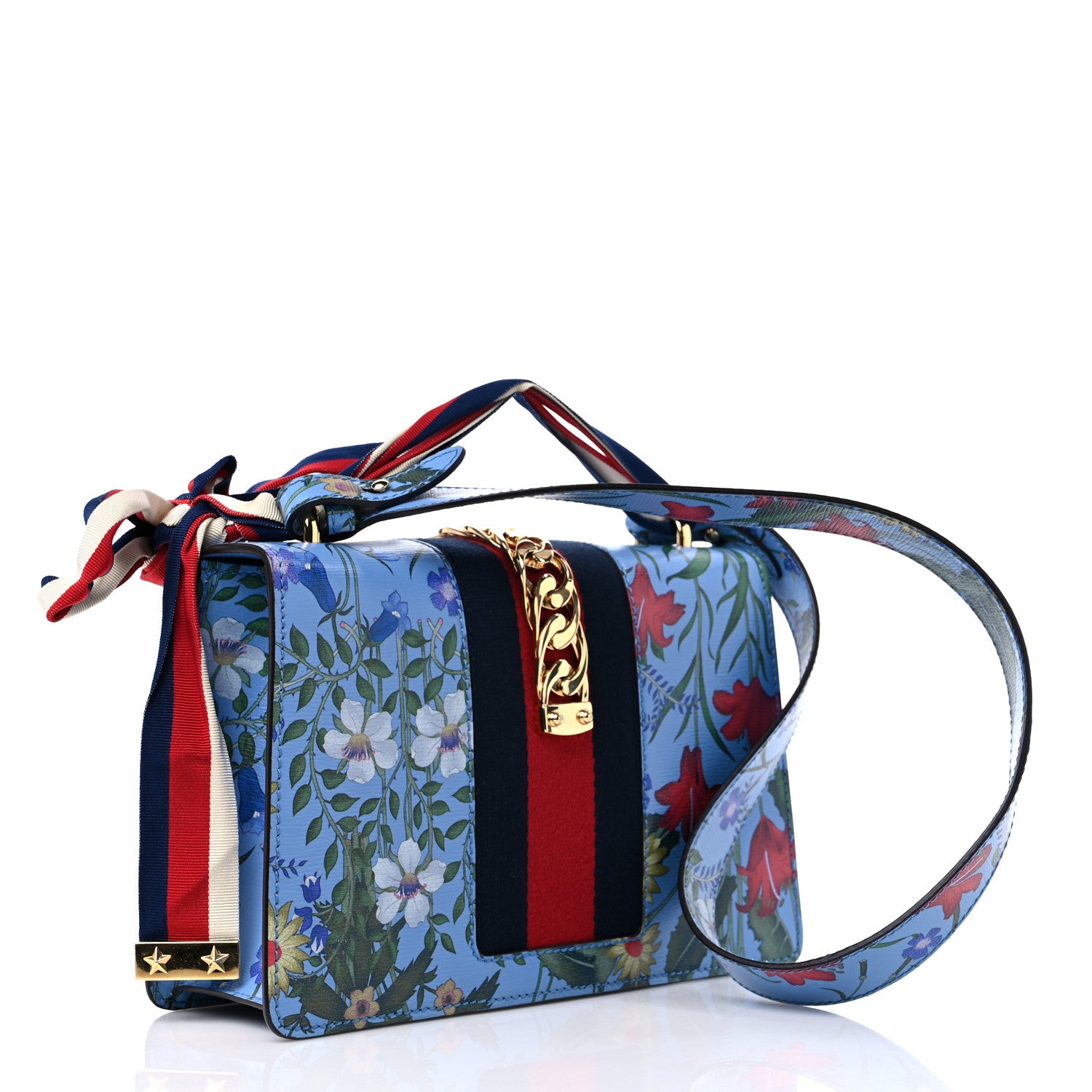 Gucci Shangai Calfskin Web New Flora Small Sylvie Shoulder Bag Azure 3 of 10