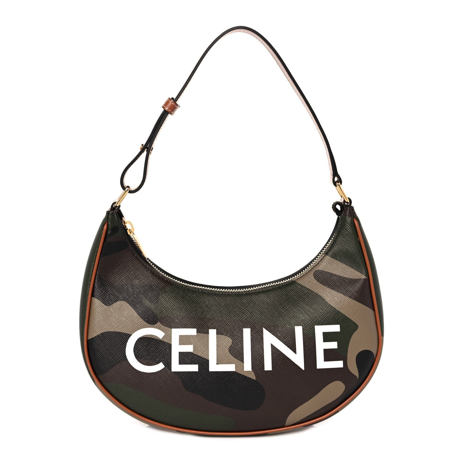 Celine Canvas Calfskin Camouflage Ava Logo Triomphe Shoulder Bag Khaki 1 of 9