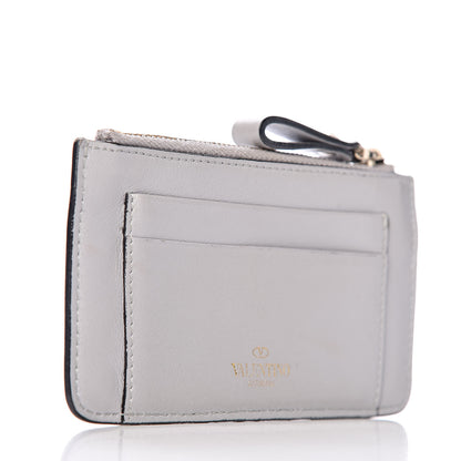 Valentino Garavani Vitello Rockstud Key Coin Case Card Holder Grey 5 of 8