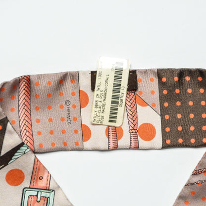Hermes Silk Clic Clac A Pois Twilly Rose Nacre Marron Corail 3 of 7