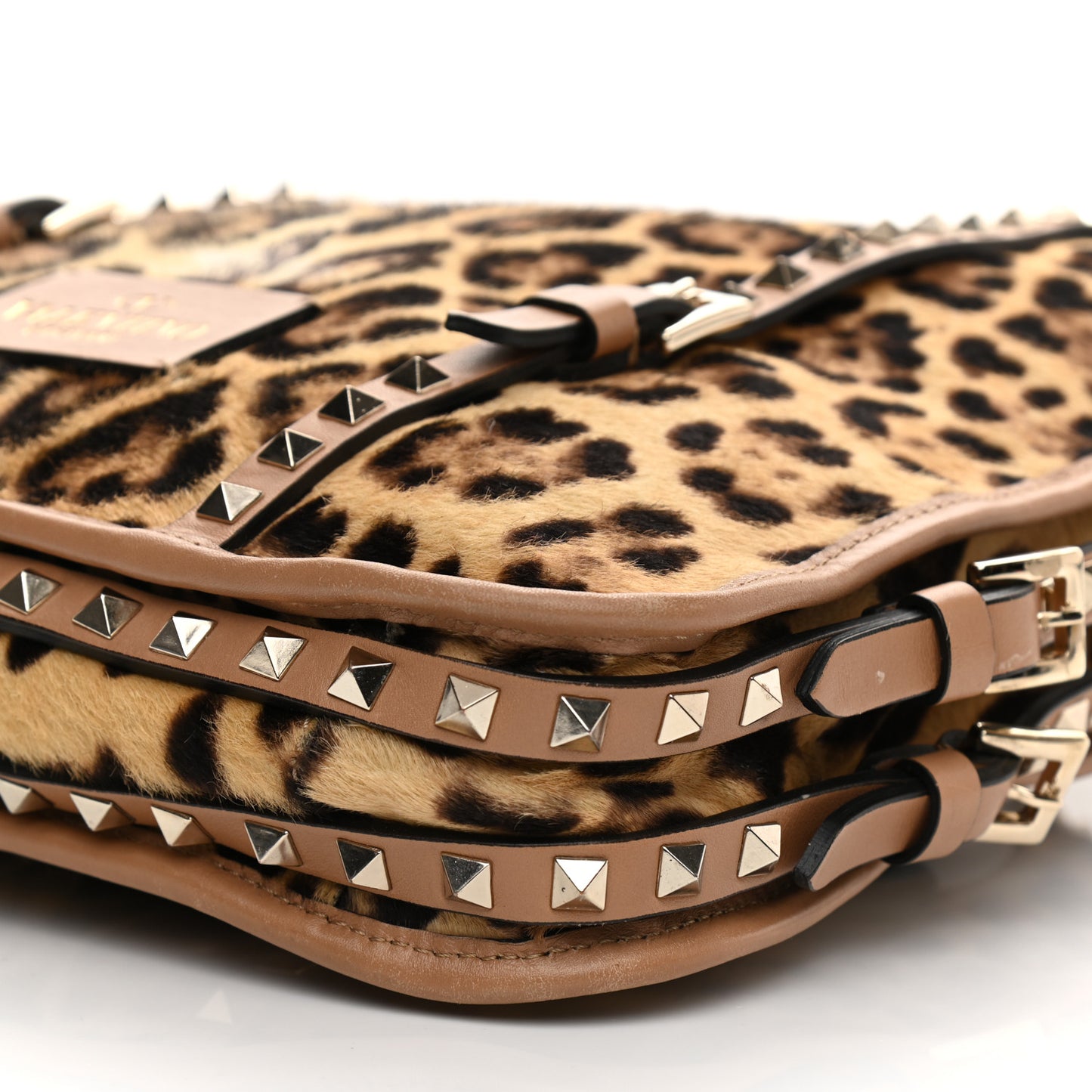 Calf Hair Leopard Print Rockstud Shopper Tote Tan