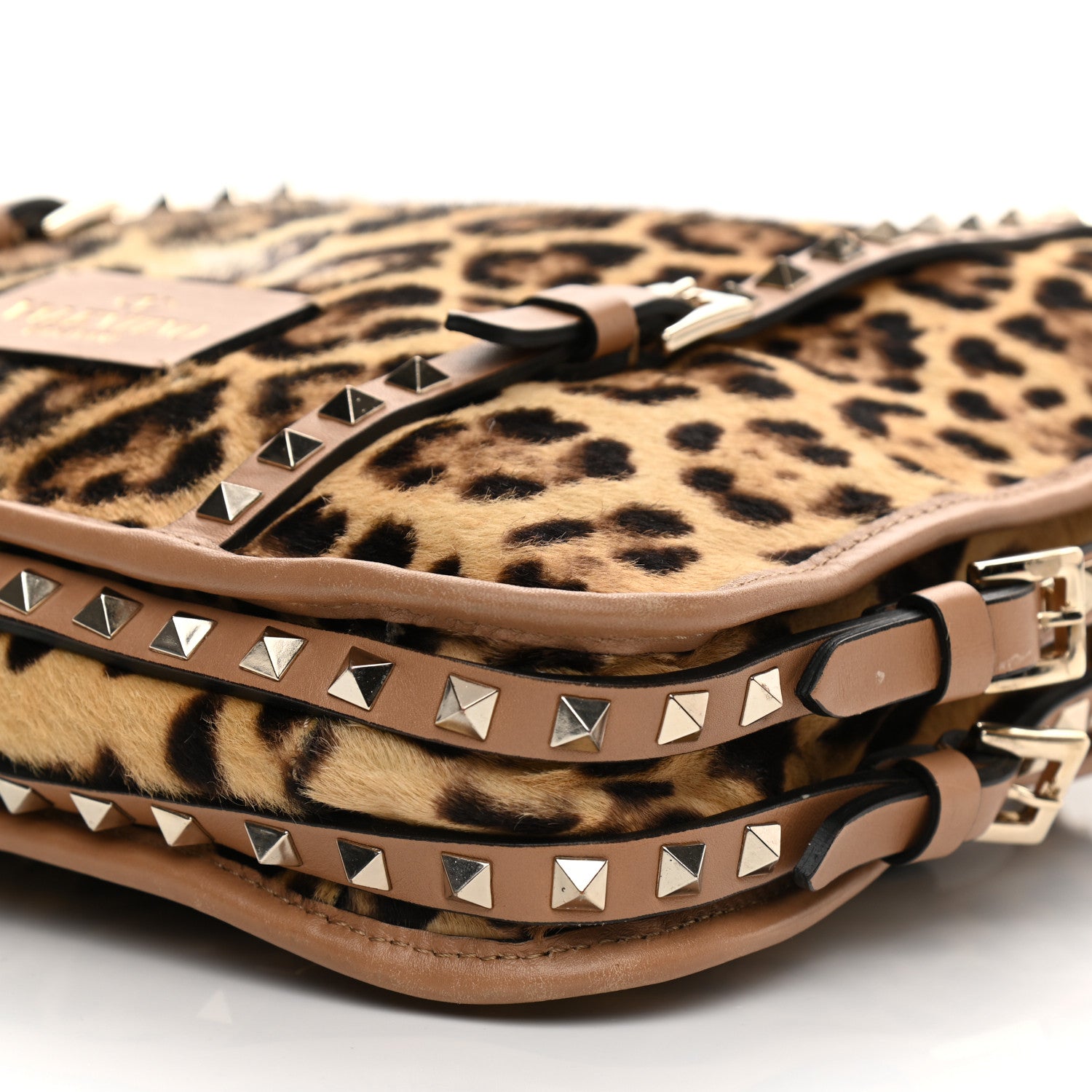 Valentino Garavani Calf Hair Leopard Print Rockstud Shopper Tote Tan 10 of 19