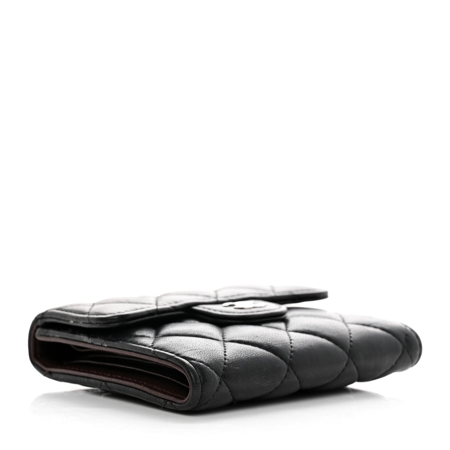 Lambskin Quilted Compact Flap Wallet Black