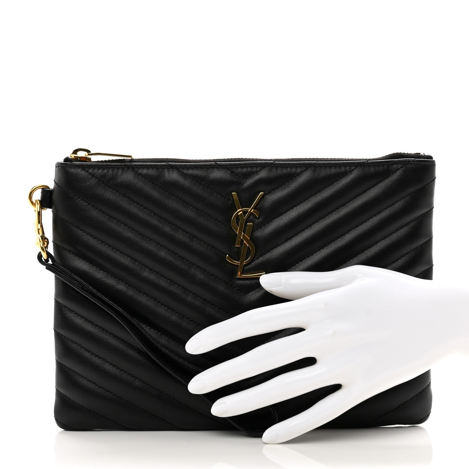 Saint Laurent Calfskin Matelasse Chevron Monogram A5 Wristlet Black 2 of 8