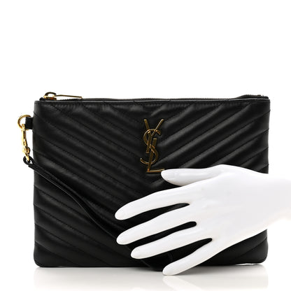 Saint Laurent Calfskin Matelasse Chevron Monogram A5 Wristlet Black 2 of 8