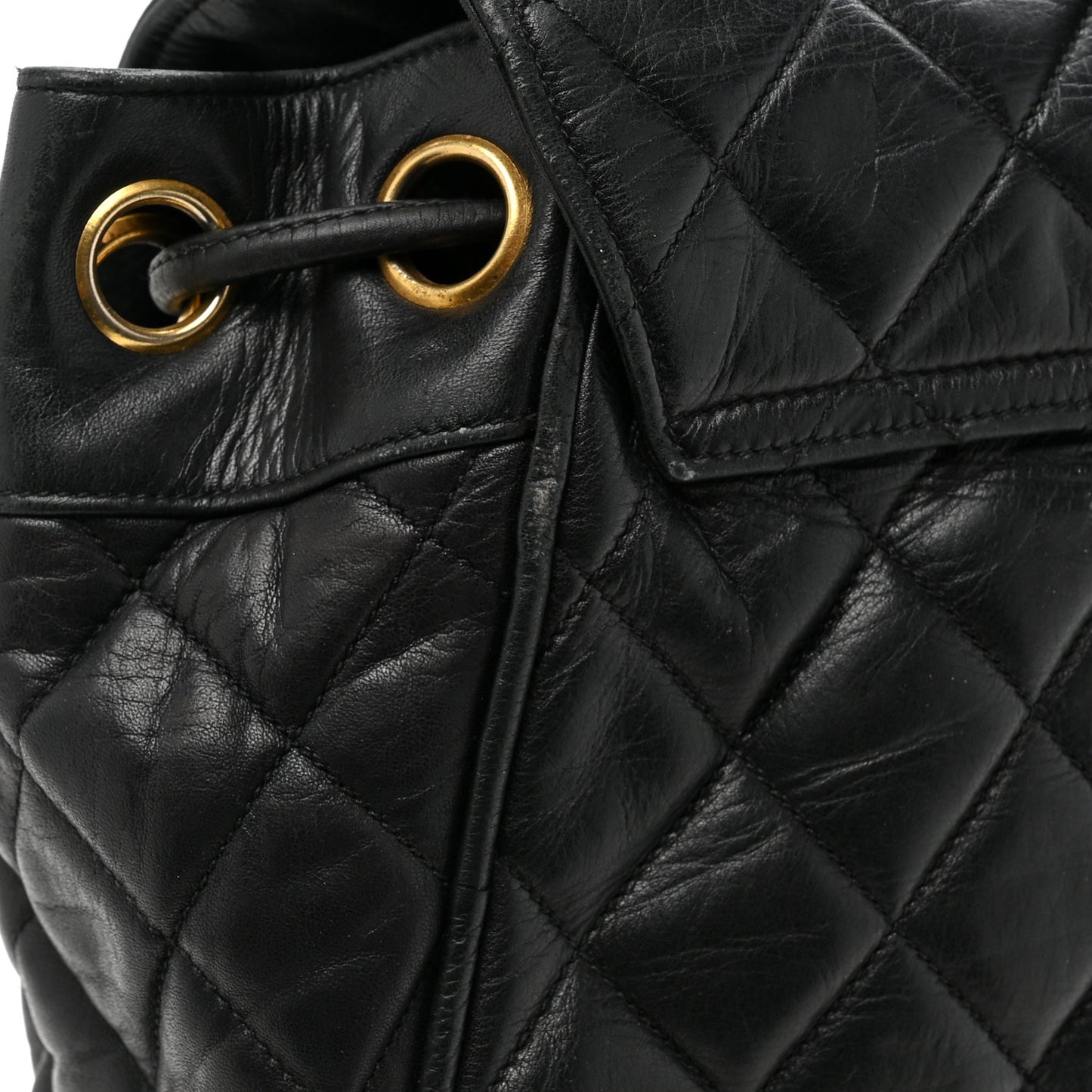 Lambskin Quilted Drawstring Backpack Black