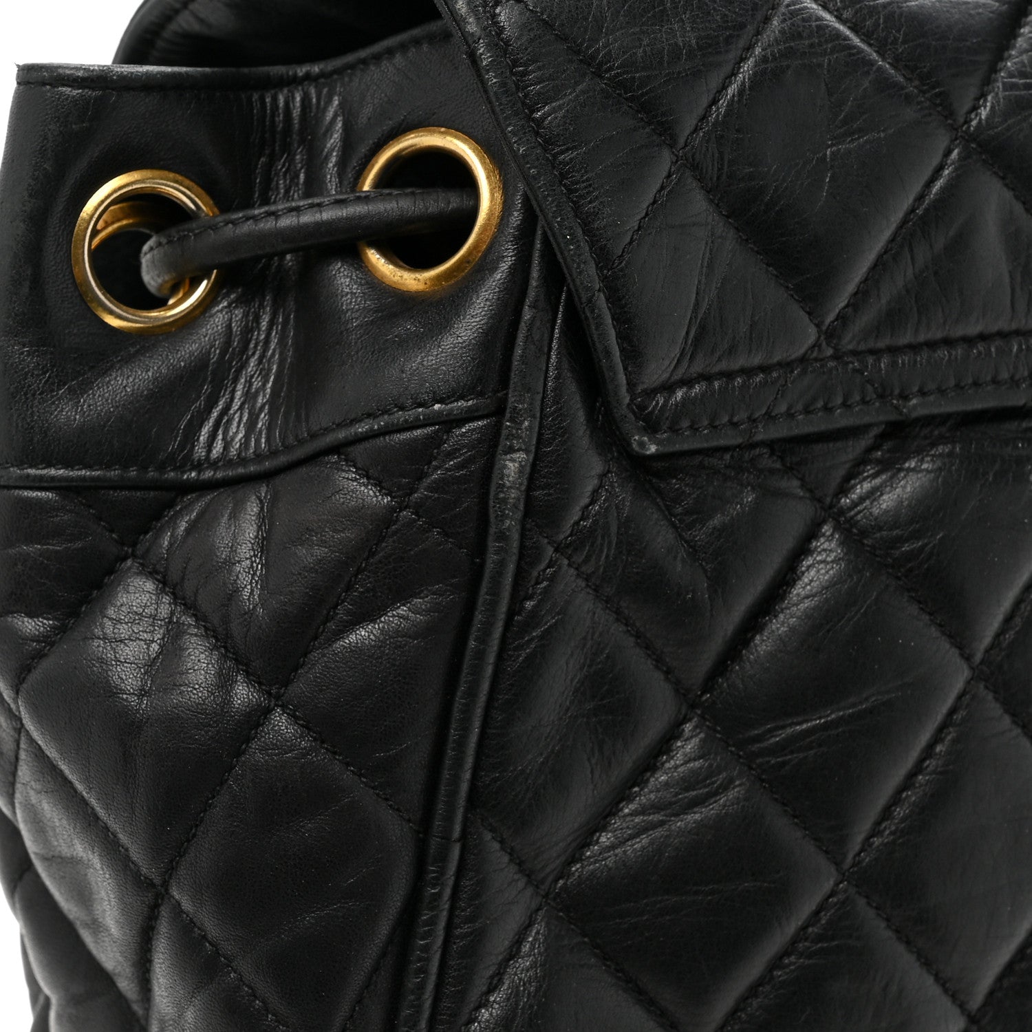 Chanel Lambskin Quilted Drawstring Backpack Black 15 of 16