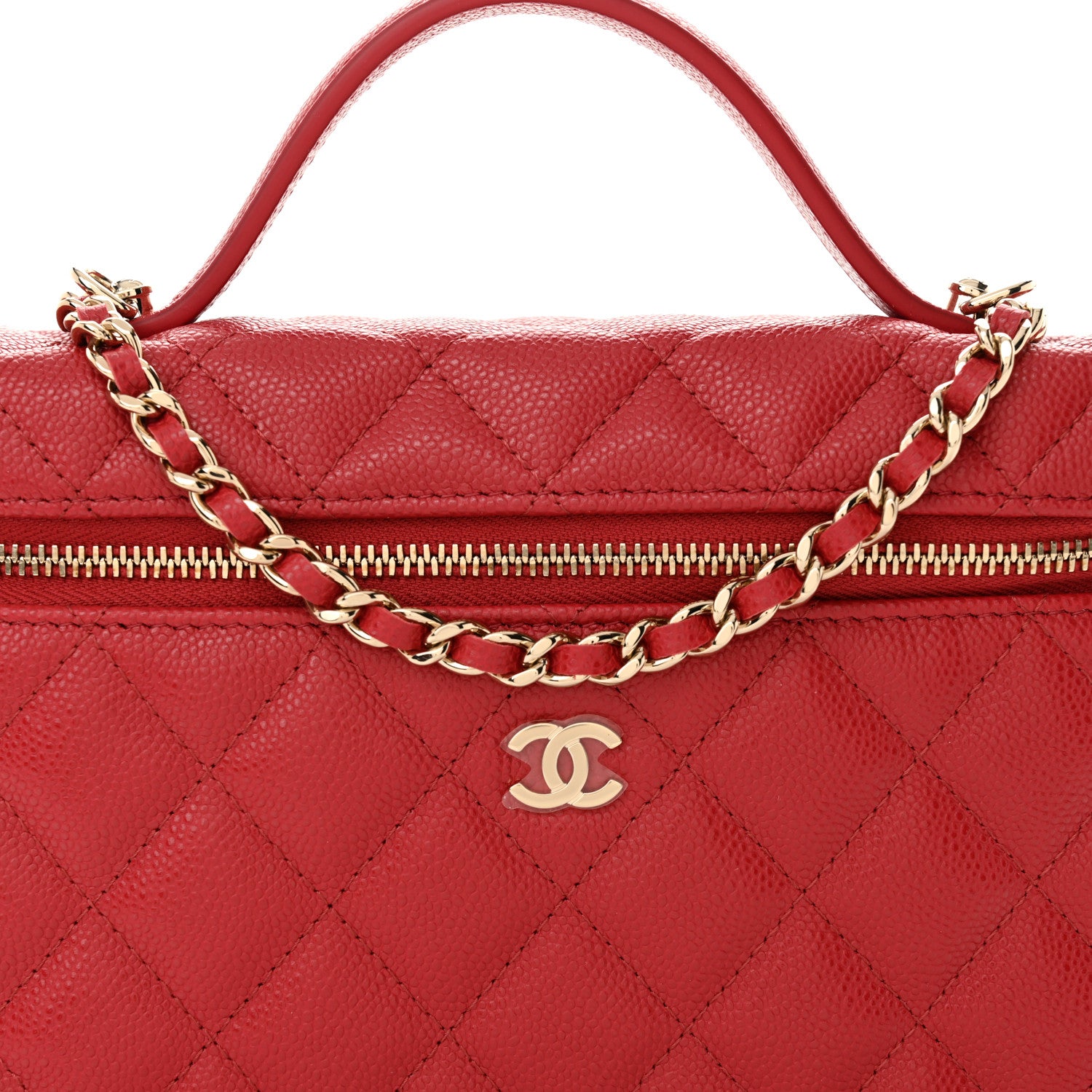 Chanel Caviar Quilted Top Handle Slim Vanity With Chain Red 7 of 10
