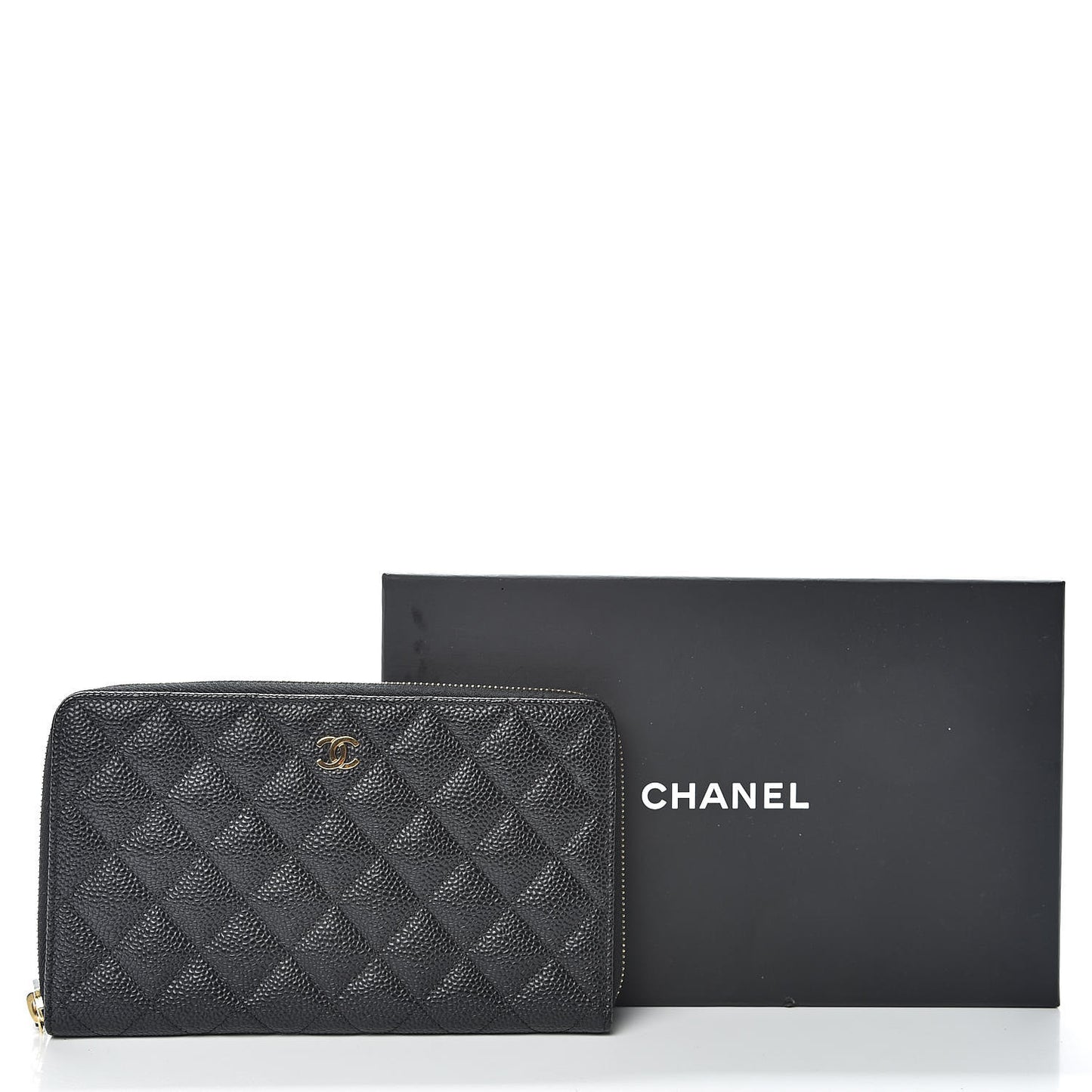 Caviar Quilted Large Zip Around Organizer Wallet Black