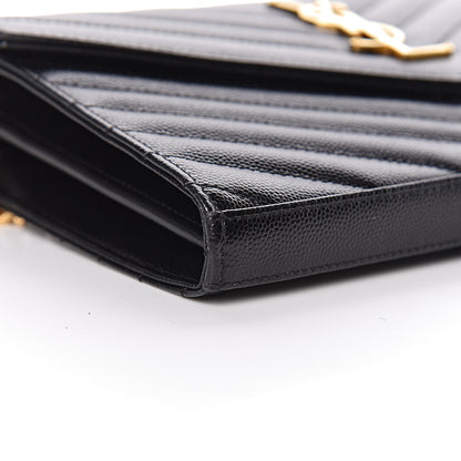 Saint Laurent Grain De Poudre Matelasse Chevron Monogram Chain Wallet Black 7 of 10