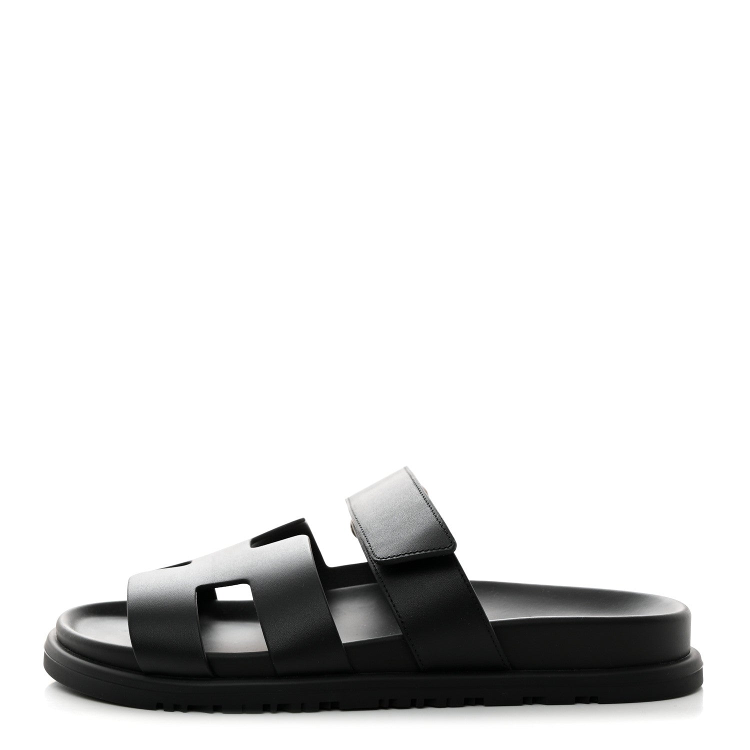 Hermes Calfskin Womens Chypre Sandals 37.5 Black 1 of 9