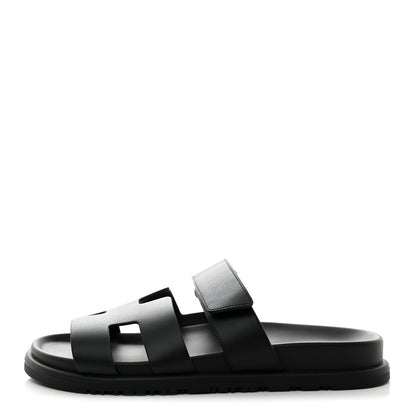 Hermes Calfskin Womens Chypre Sandals 37.5 Black 1 of 9