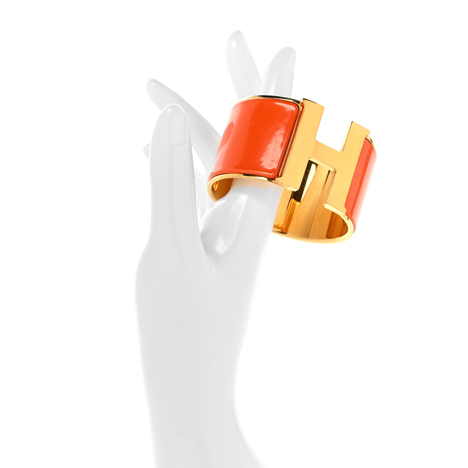 Hermes Enamel Extra Wide Clic Clac H Bracelet PM Orange 2 of 4