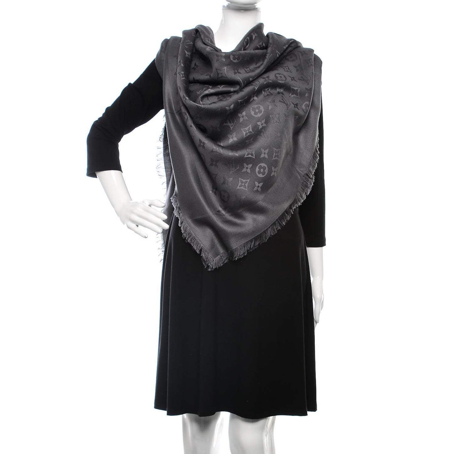 Wool Silk Monogram Shawl Anthracite