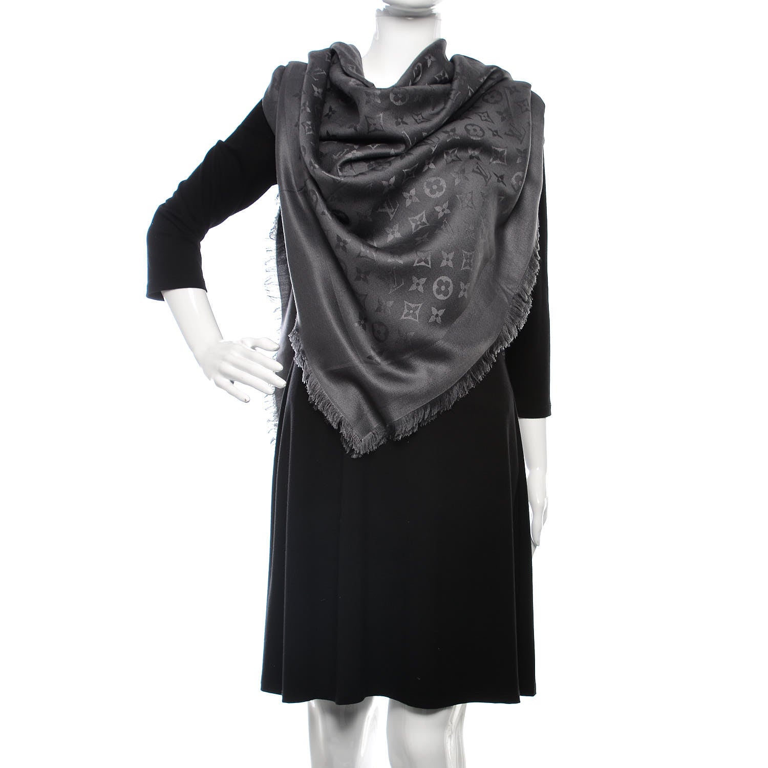 Louis Vuitton Wool Silk Monogram Shawl Anthracite 2 of 3