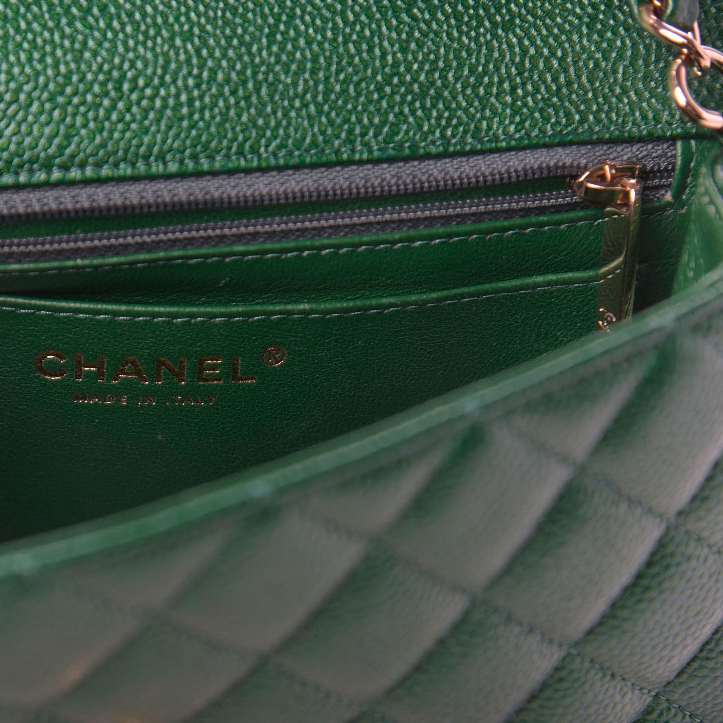 Metallic Caviar Quilted Mini Rectangular Flap Green