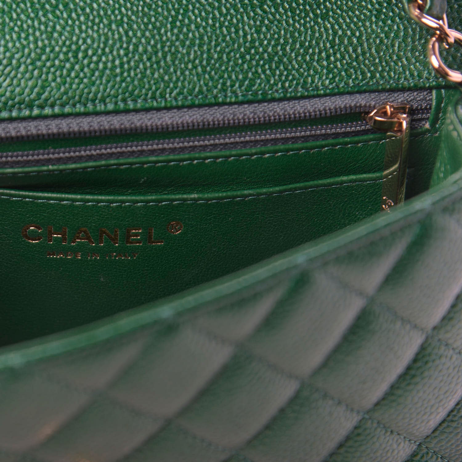 Chanel Metallic Caviar Quilted Mini Rectangular Flap Green 8 of 10