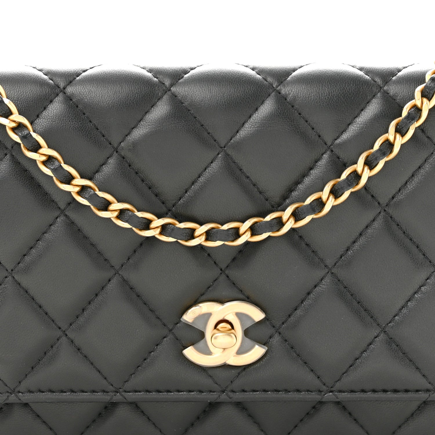 Chanel Lambskin Quilted CC Pearl Crush Wallet on Chain WOC Black 9 of 15