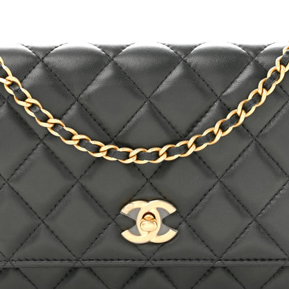 Chanel Lambskin Quilted CC Pearl Crush Wallet on Chain WOC Black 9 of 15