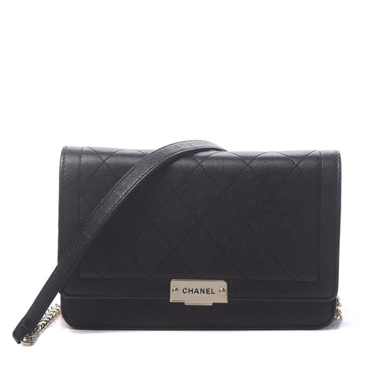 Chanel Grained Calfskin Quilted Label Click Flap Wallet On Chain WOC Black 1 of 14