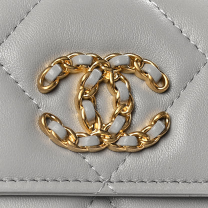 Chanel Lambskin Quilted Chanel 19 Flap Coin Purse With Chain Grey 6 of 12