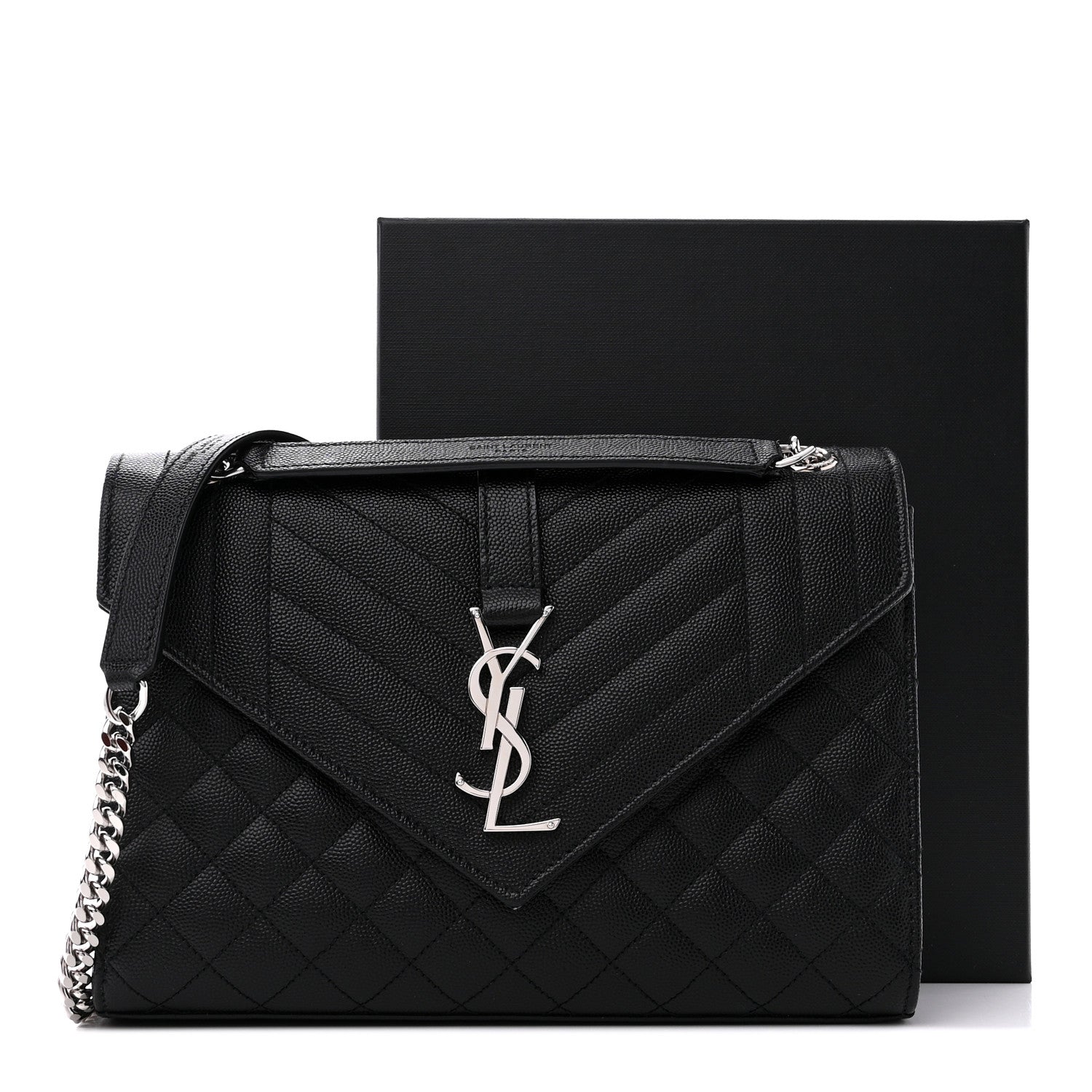 Saint Laurent SAINT LAURENT Grain De Poudre Textured Mixed Matelasse Triquilt Medium Monogram Satchel Black 14 of 14