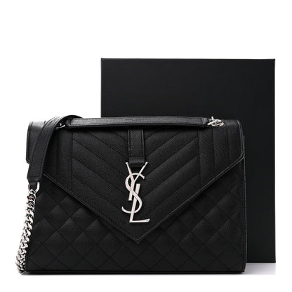 Saint Laurent SAINT LAURENT Grain De Poudre Textured Mixed Matelasse Triquilt Medium Monogram Satchel Black 14 of 14