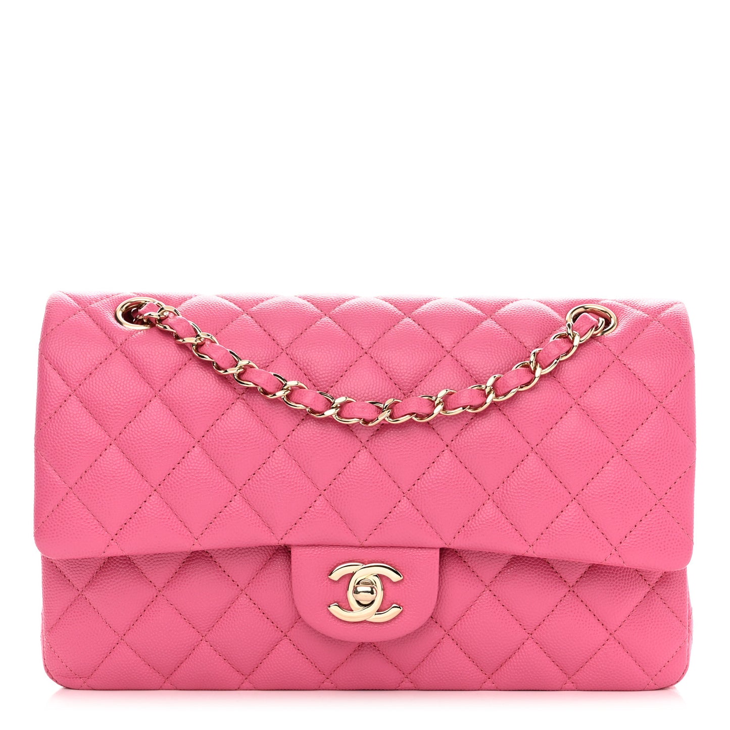 Caviar Quilted Medium Double Flap Pink
