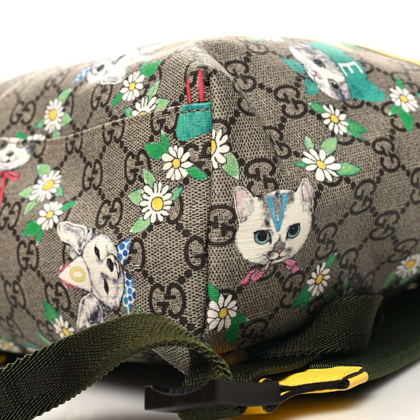 GG Supreme Monogram Cats Childrens Backpack Yellow
