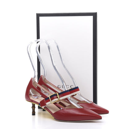 Gucci Malaga Kid Grosgrain Sylvie Web Bamboo Low Heel Pumps 35.5 Red 8 of 8