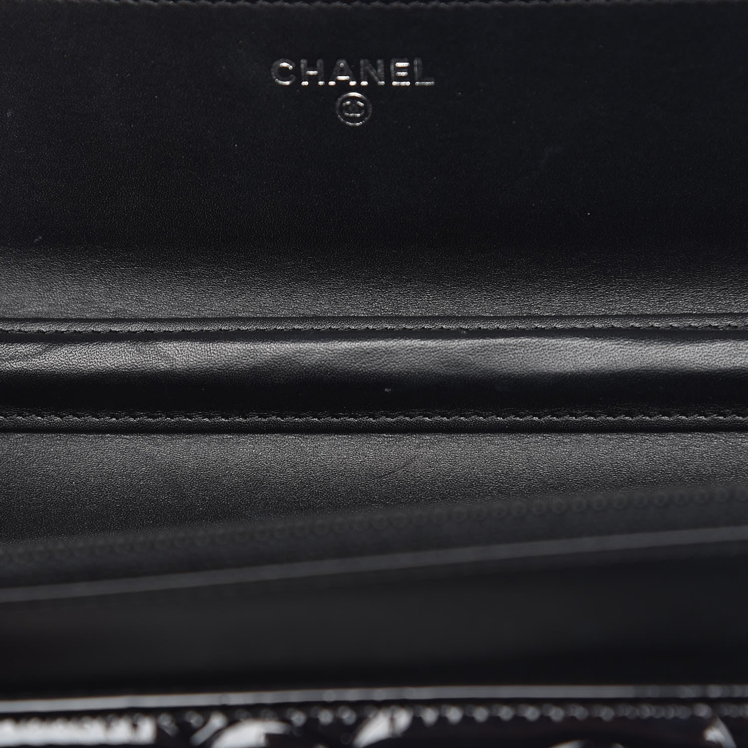 Chanel Patent Camellia Embossed Wallet On Chain WOC Black 9 of 11