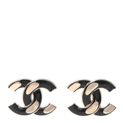 Chanel Enamel CC Earrings Black Gold 1 of 4