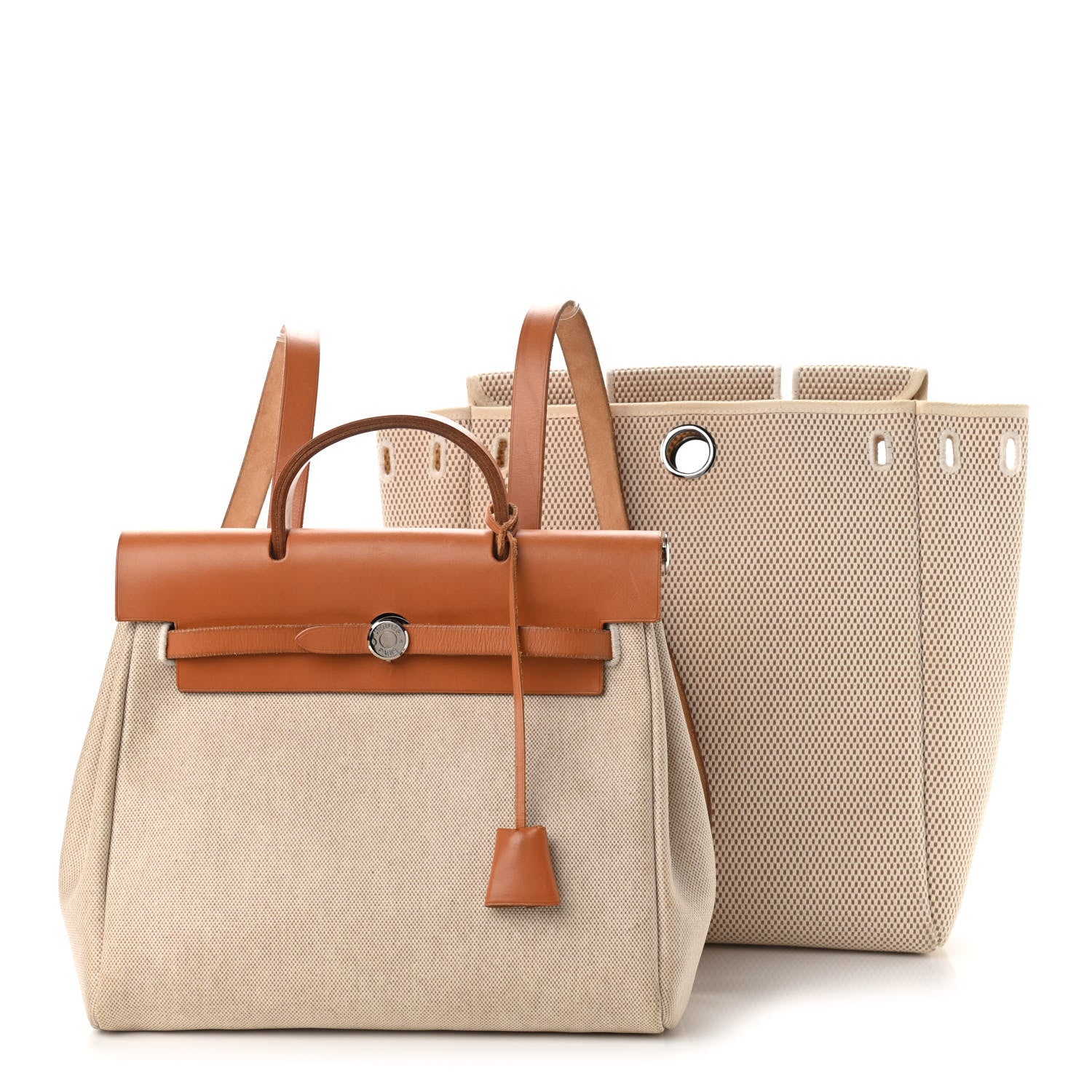 Hermes Toile Vache Calfskin Herbag 30 PM Backpack Natural 3 of 17