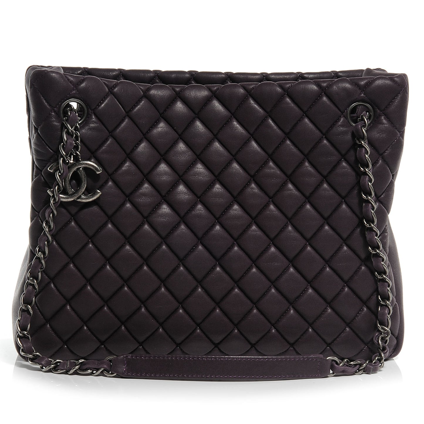 Iridescent Calfskin New Bubble Quilt Small Tote Plum