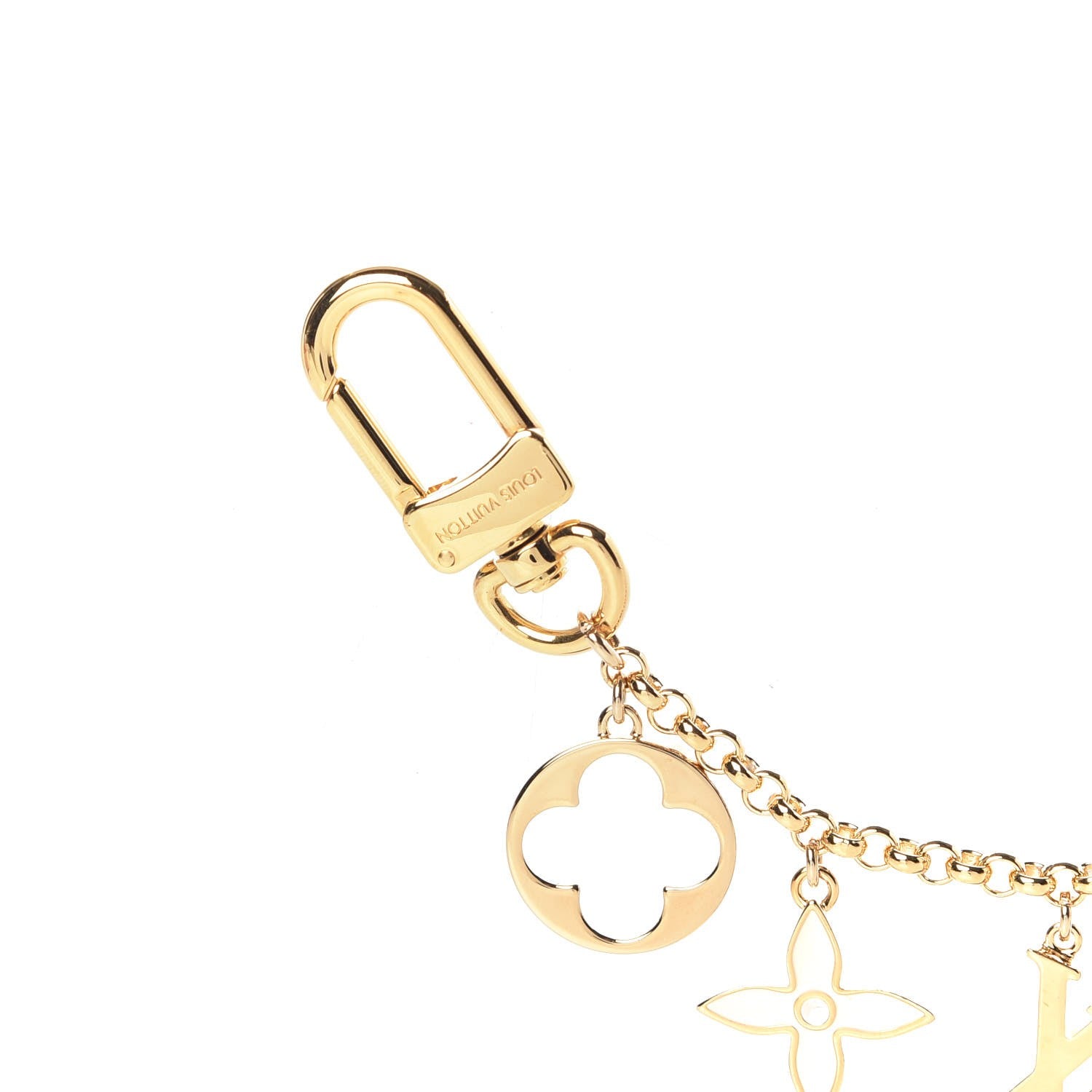 Louis Vuitton Brass Enamel Fleur De Monogram Bag Charm Chain Gold 4 of 5