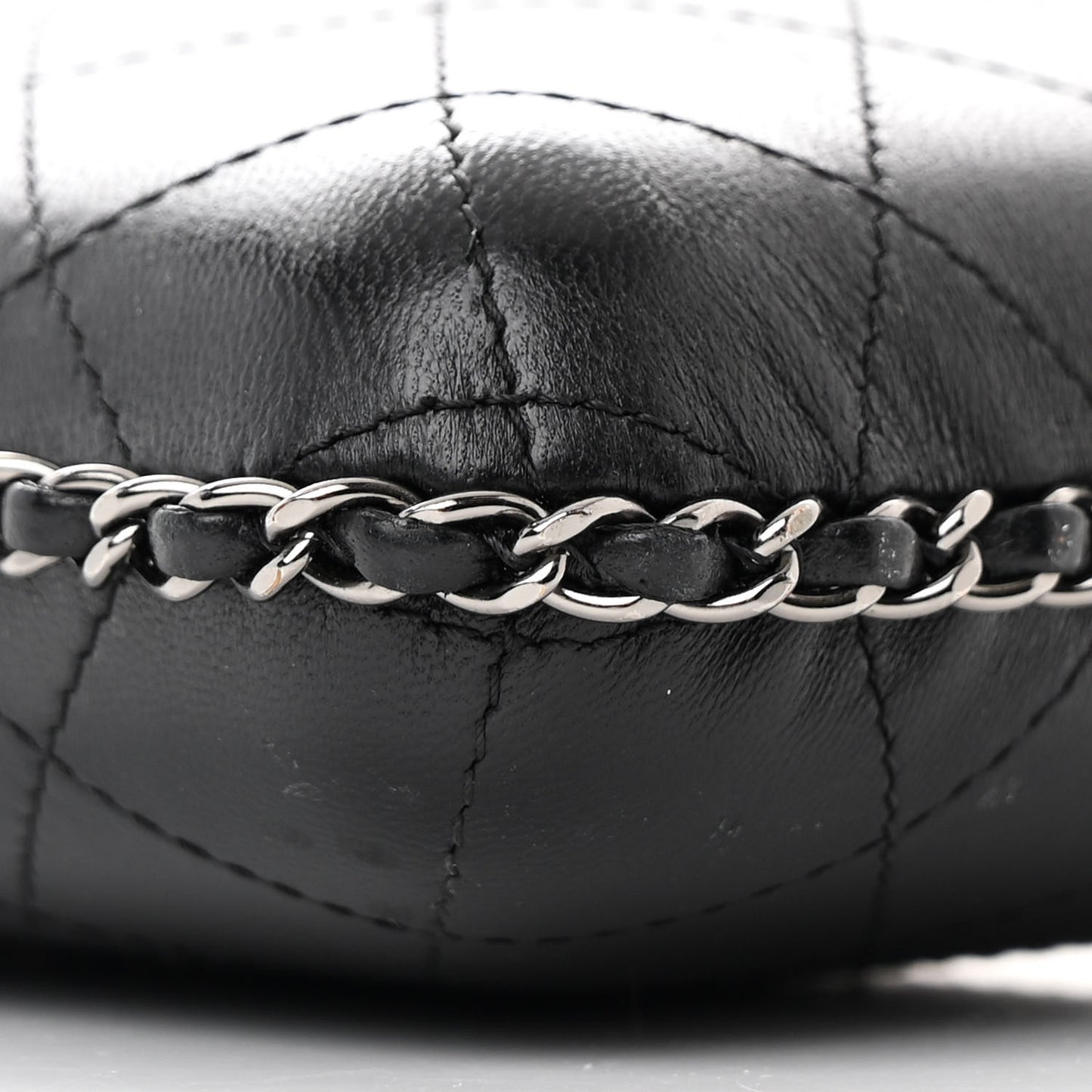 Lambskin Quilted Chain Around Phone Holder Black