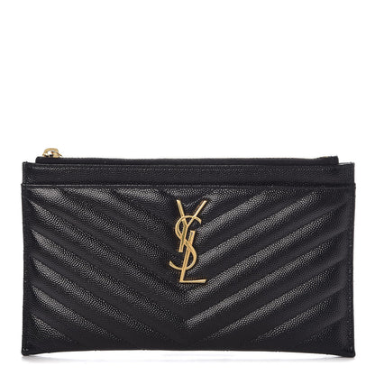 Saint Laurent Grain De Poudre Chevron Monogram Bill Pouch Black 1 of 7