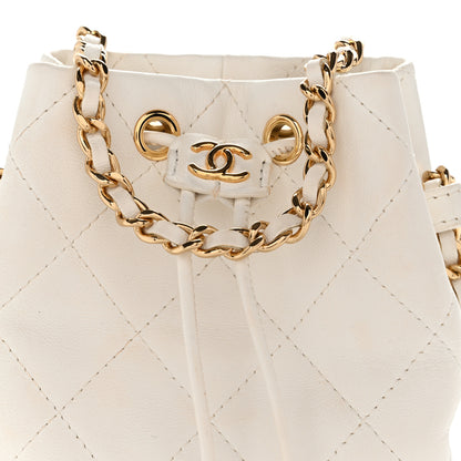 Chanel Metal Lambskin Quilted Small Chain Bucket Bag White 9 of 11