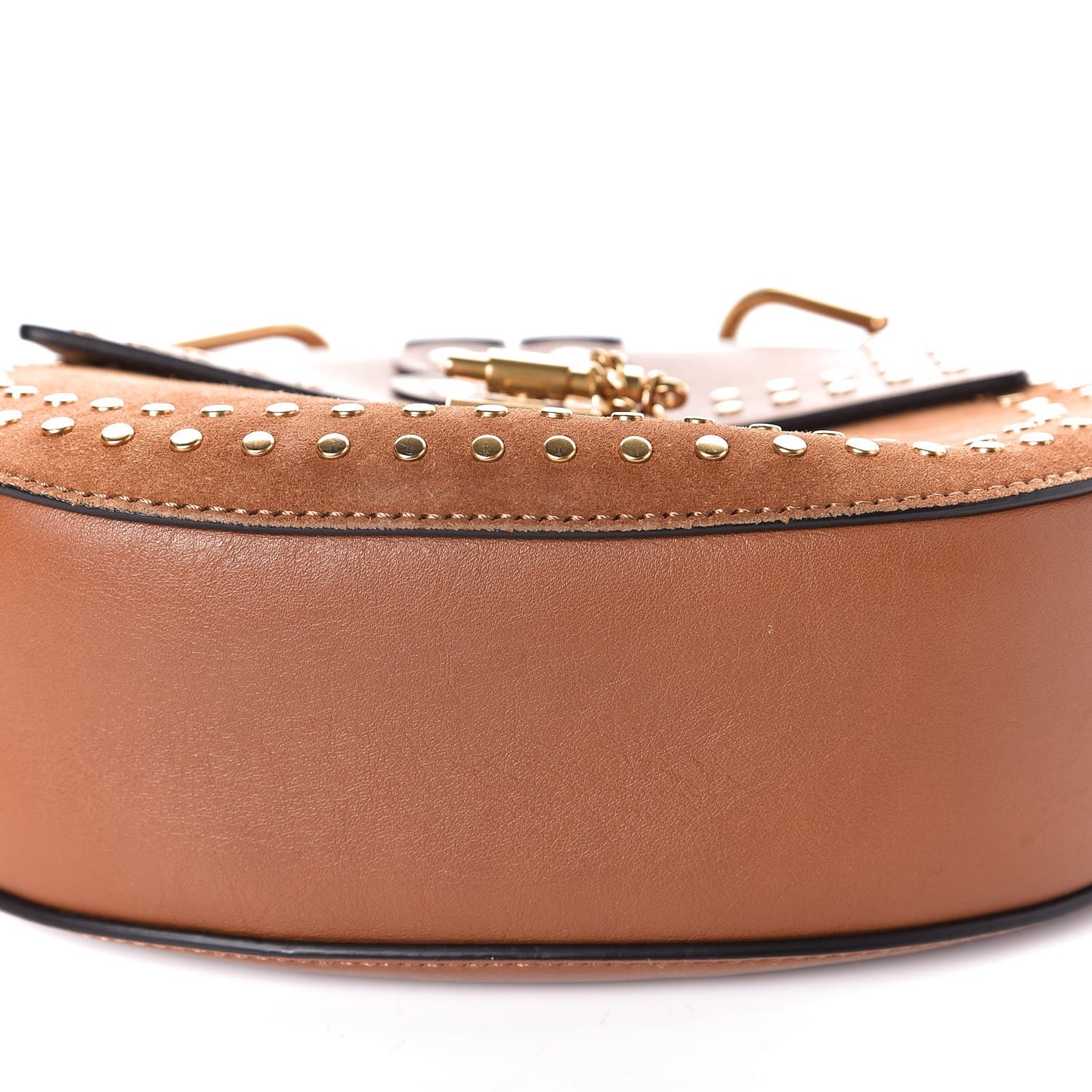 Suede Smooth Calfskin Studded Drew Shoulder Bag Caramel
