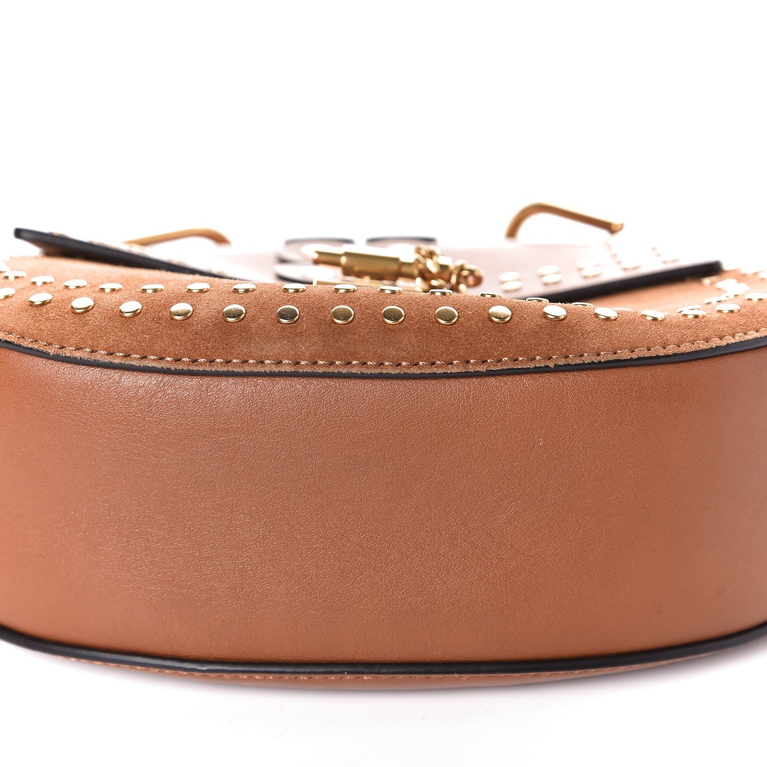 Chloe Suede Smooth Calfskin Studded Drew Shoulder Bag Caramel 9 of 10