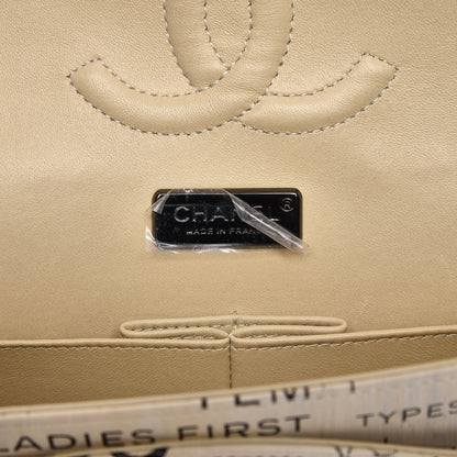Chanel Lambskin Hand Painted Medium Double Flap Ecru Black 6 of 7