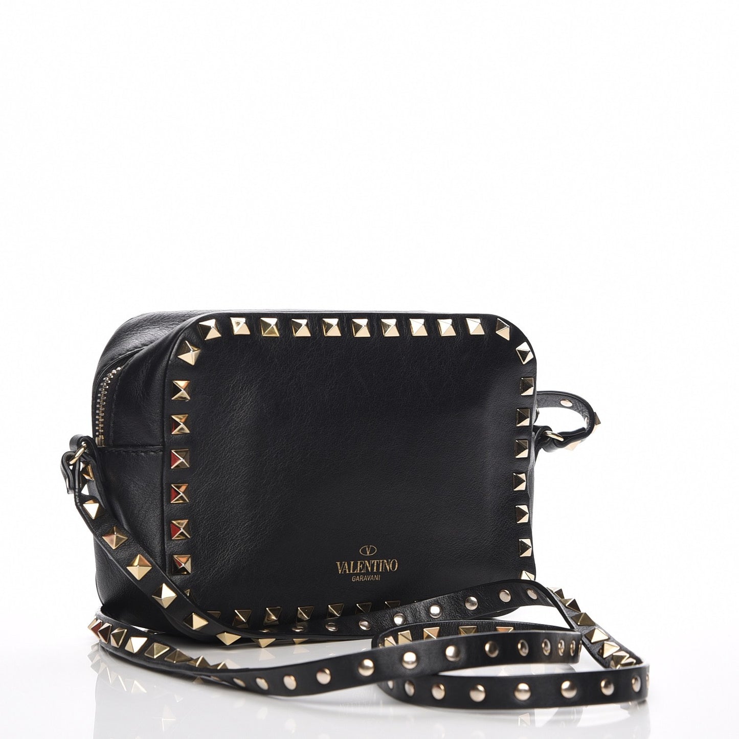 Calfskin Rockstud Camera Crossbody Bag Black