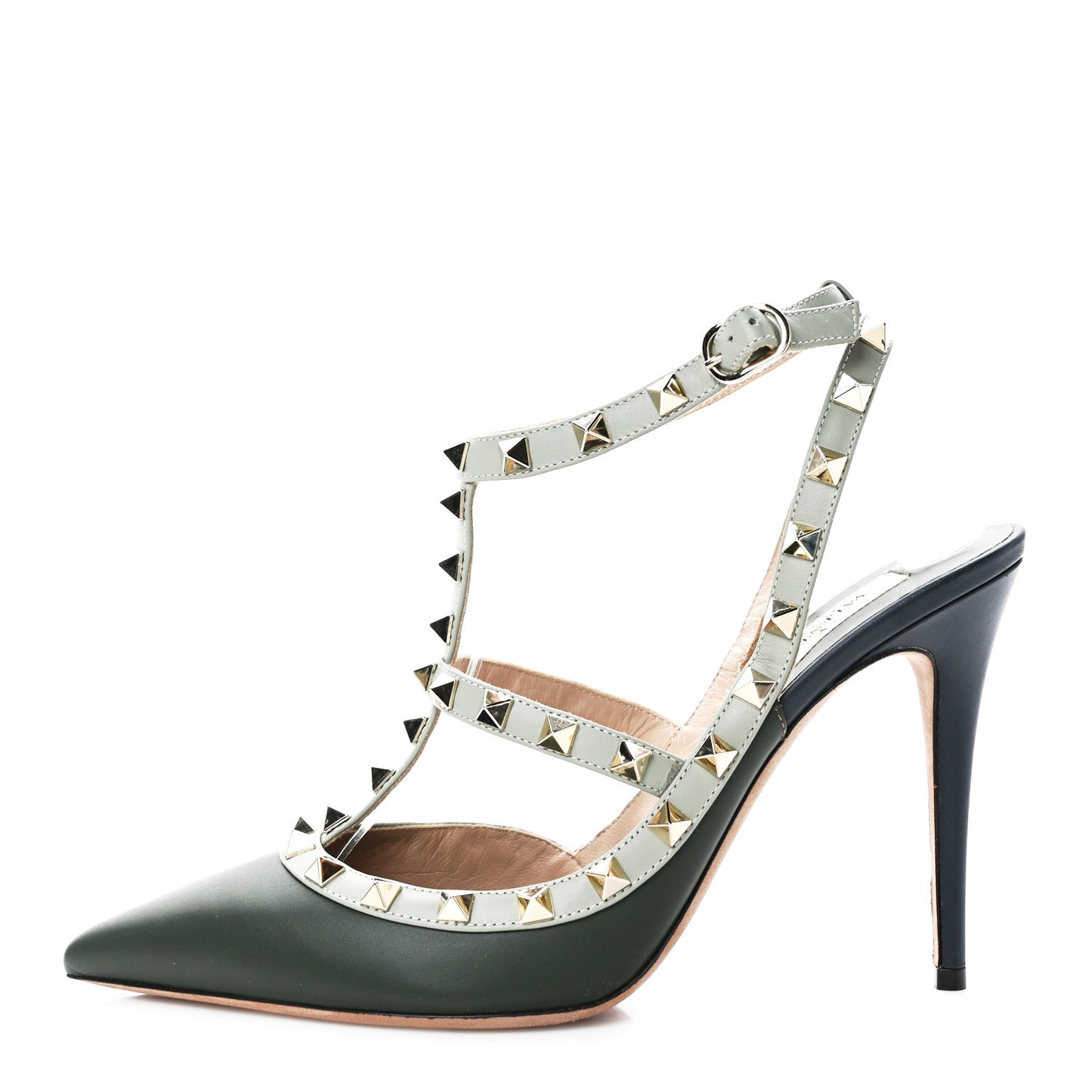 Calfskin Nappa Rockstud Ankle Strap 100mm Pumps 40 Marine Multicolor
