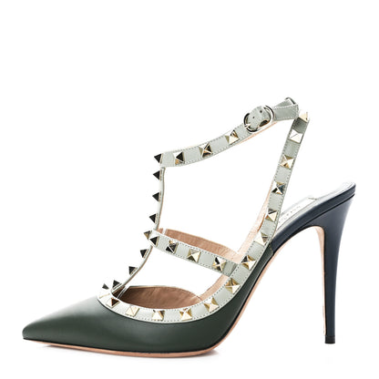 Valentino Garavani Calfskin Nappa Rockstud Ankle Strap 100mm Pumps 40 Marine Multicolor 1 of 7