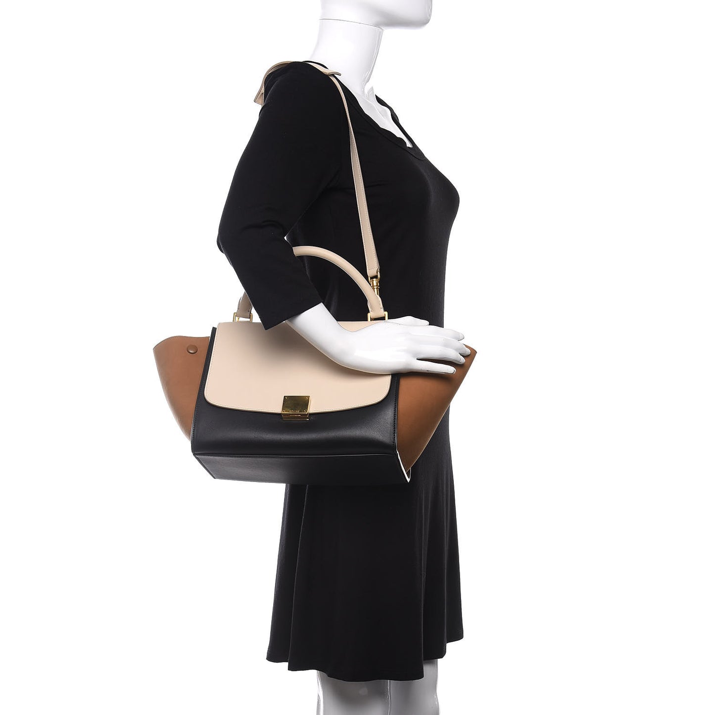 Smooth Calfskin Nubuck Small Tri-Color Trapeze White