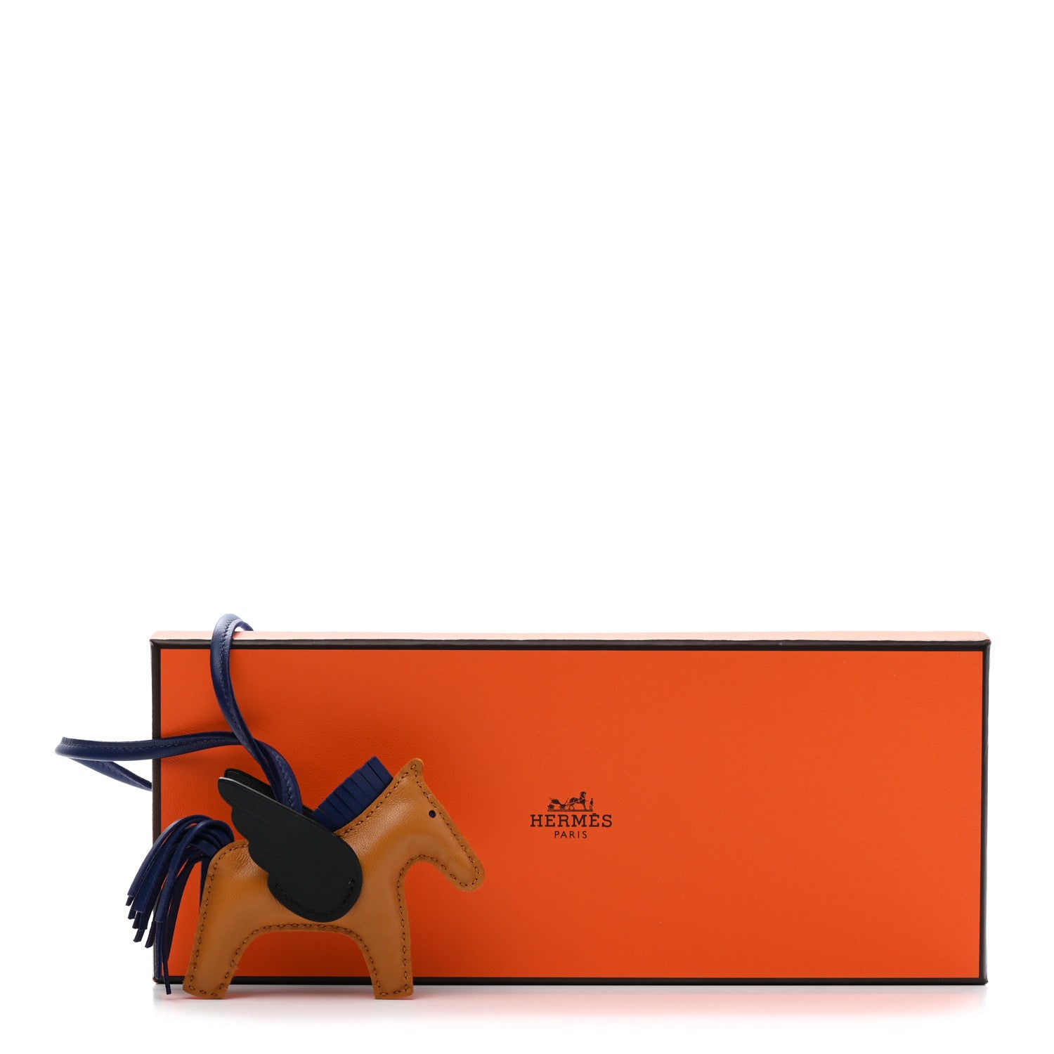 Hermes Milo Lambskin Grigri Rodeo Pegase Horse Bag Charm PM Sesame Black Bleu Saphir 5 of 5